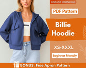 Zip Up Hoodie Sewing Pattern | Sewing Patterns | Women Patterns | Hoodie Sewing Pattern | Jacket Pattern | Crop Hoodie | Zip Jacket Hoodie