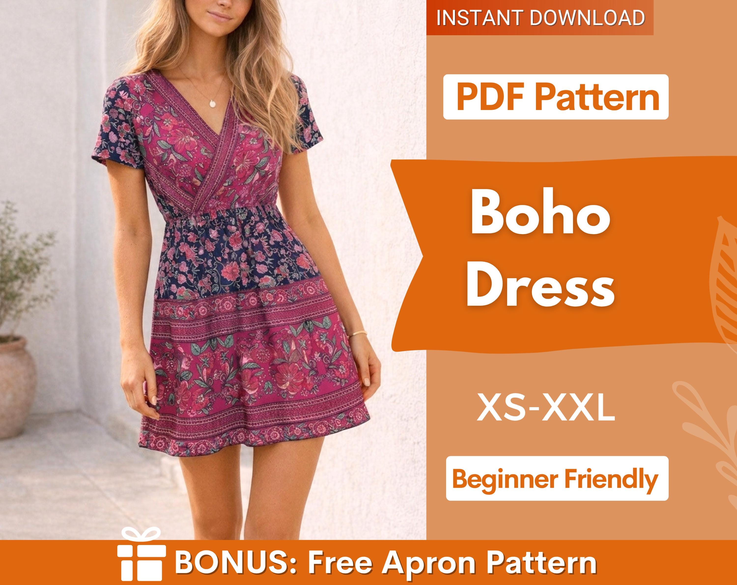 Boho Dress Sewing pattern | XS- XXL | Dress pattern | Wrap Dress | Summer dress | Women sewing pattern | Sewing Patterns | Short Dress
