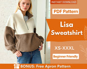 Zip Sweatshirt Pattern for Women, Women Sweater Pattern, Zip Up Sweater Pattern, Women Sewing Pattern, Beginner Sewing Pattern Sweatshirt