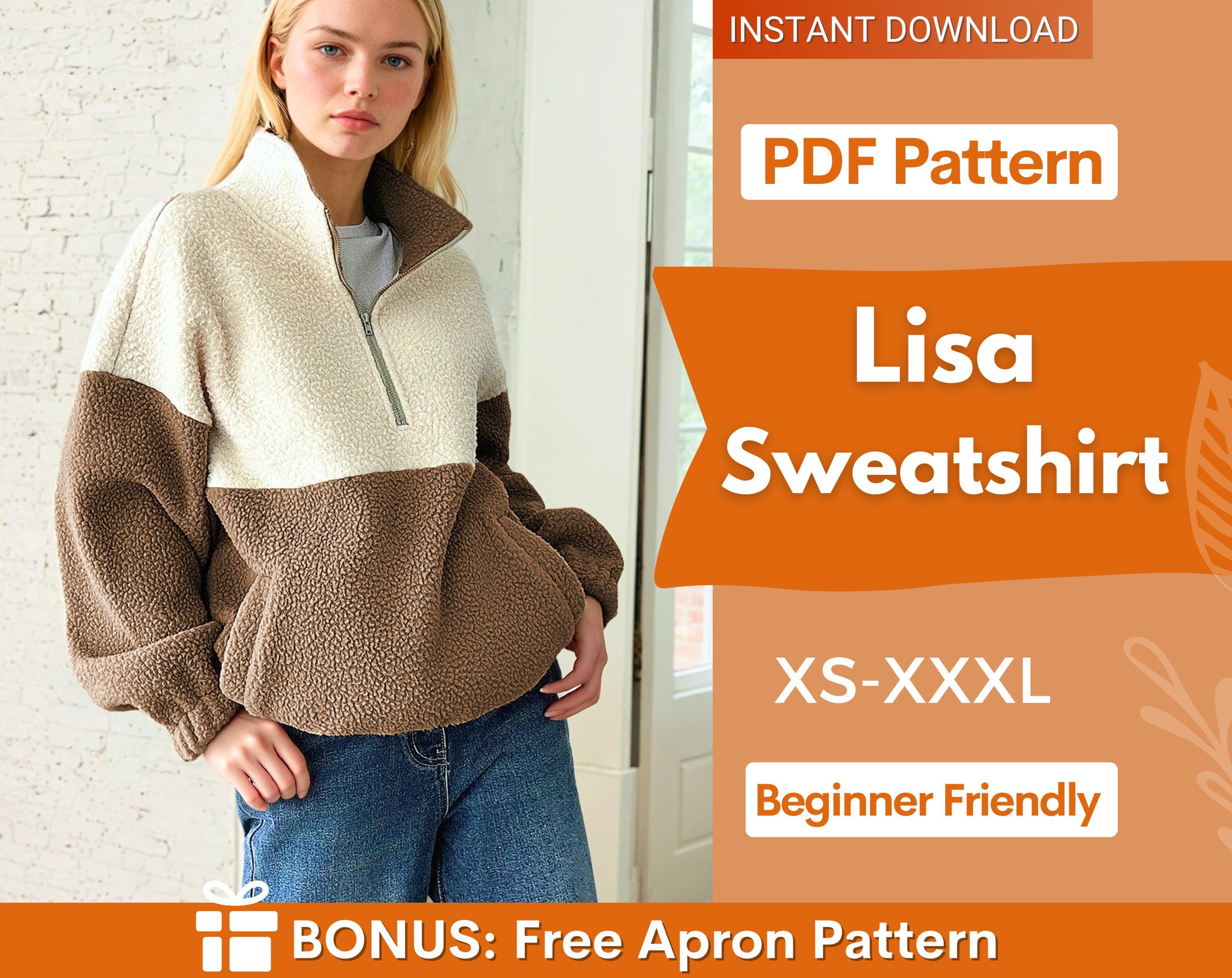 Zip Sweatshirt Pattern for Women, Women Sweater Pattern, Zip Up Sweater Pattern, Women Sewing Pattern, Beginner Sewing Pattern Sweatshirt