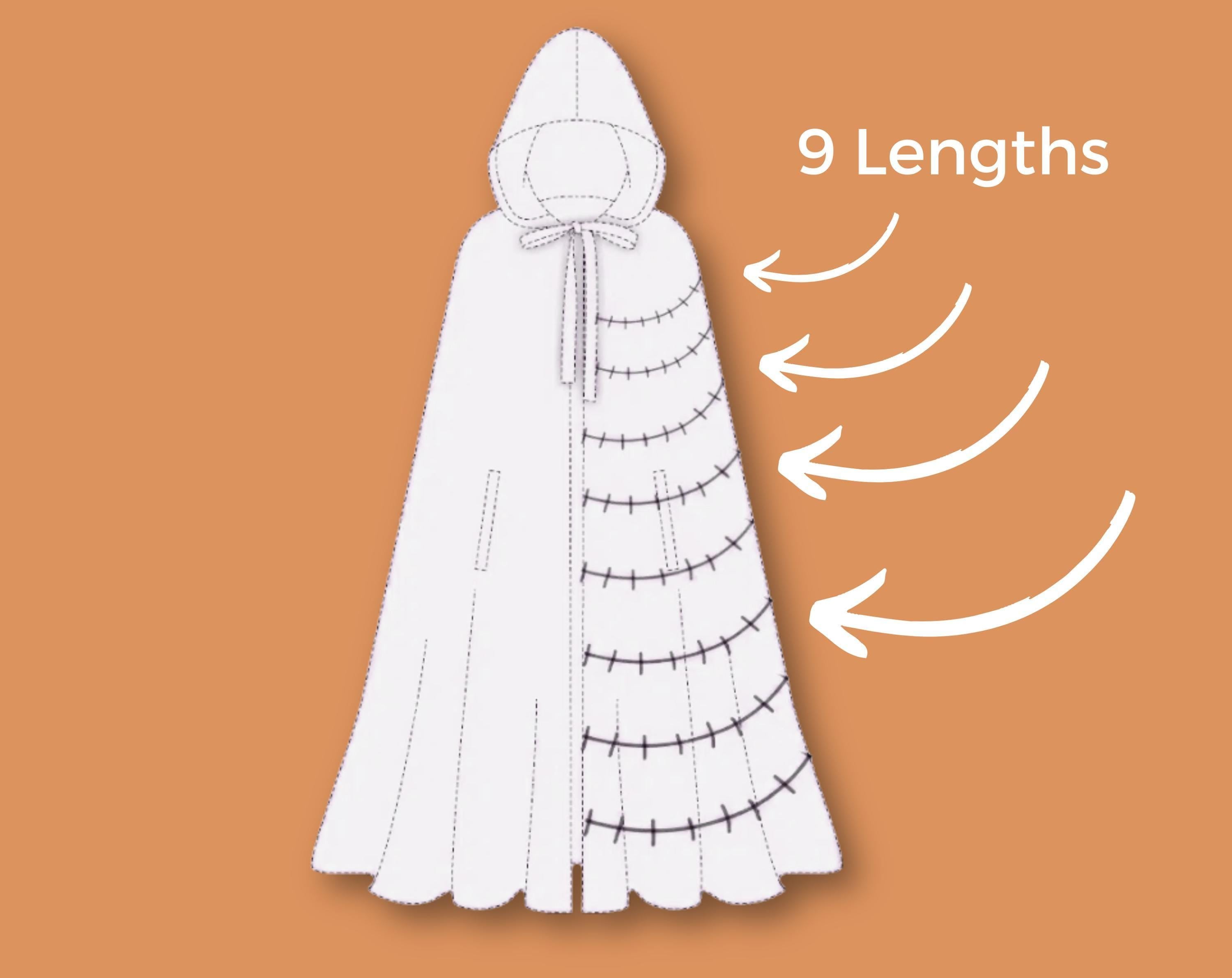 Cloak Sewing Pattern with 9 Lengths, Cape Pattern, Elven Cape, Magical Gown, Medieval Dress, Hooded Cloak, Cape with Hood Pattern, Long Cape