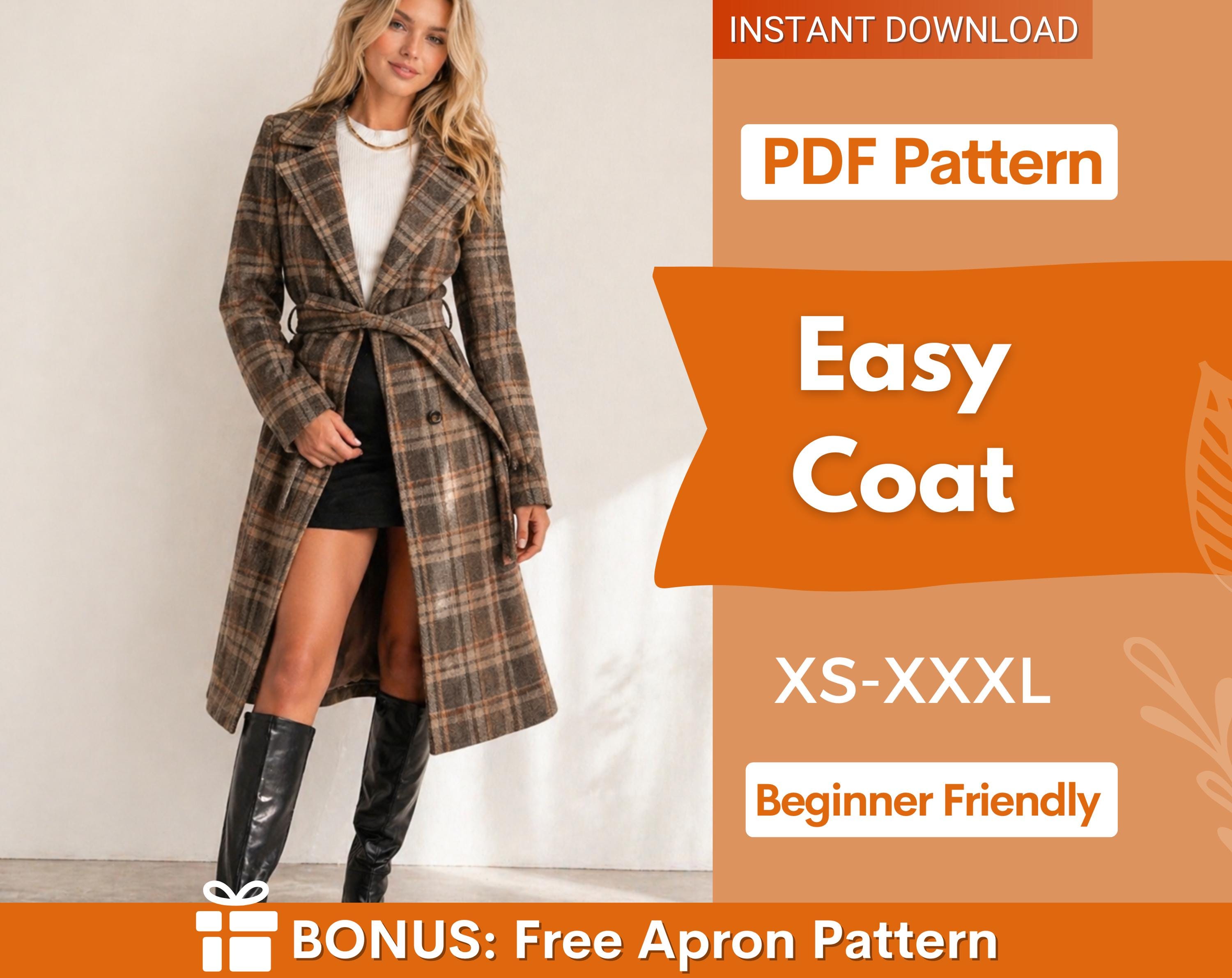 Easy Coat Sewing Pattern | Jacket Sewing Pattern | Long Coat Pattern, Winter Jacket Coat Sewing Pattern for Women, Women Sewing Pattern Coat
