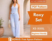 Summer Set Sewing Pattern | Top & Pants Pattern | Sewing Pattern Women | Wide Leg Pants Pattern | Tie Back Top, Backless Top, Open Back Top