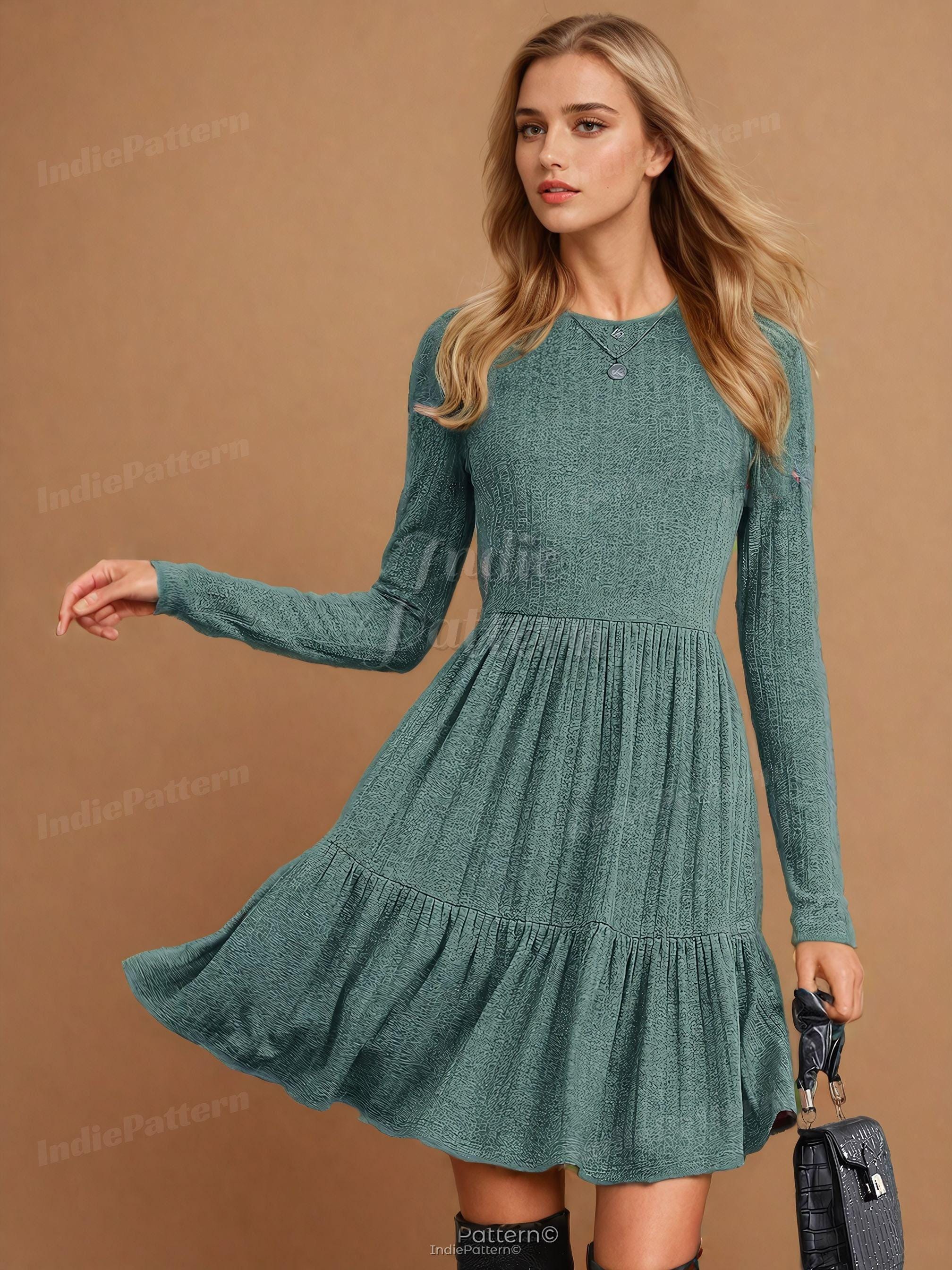 Tiered Dress Sewing Pattern | Dress Pattern | Sewing Patterns | Women Dress Pattern | Beginner Sewing Pattern for Women | Long Sleeved Dress