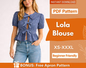 Lola Blouse Sewing Pattern | Peplum Top Pattern | Blouse Pattern | Front Tie Top Pattern | Sewing Patterns for Beginner Top | Tank Top