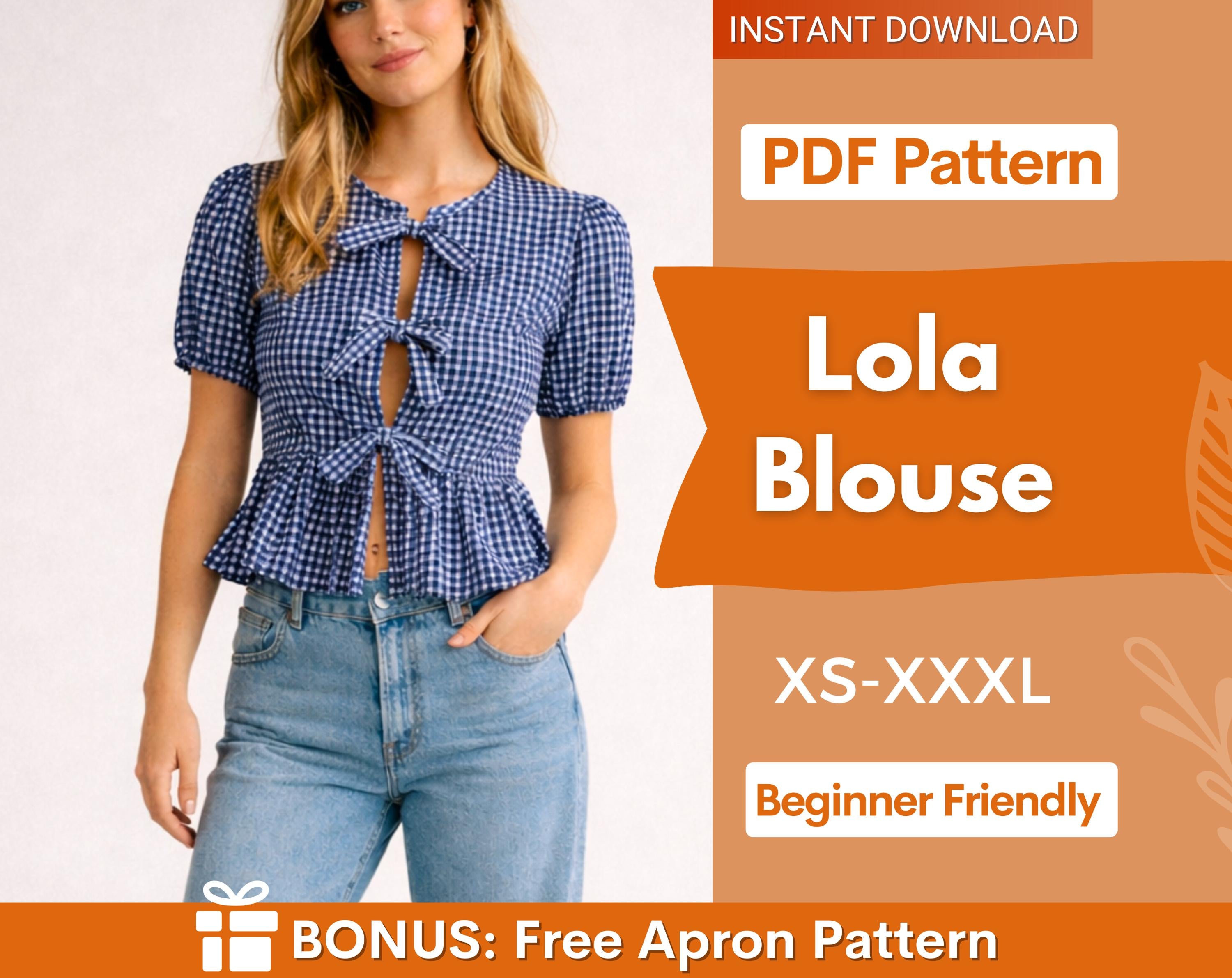Lola Blouse Sewing Pattern | Peplum Top Pattern | Blouse Pattern | Front Tie Top Pattern | Sewing Patterns for Beginner Top | Tank Top