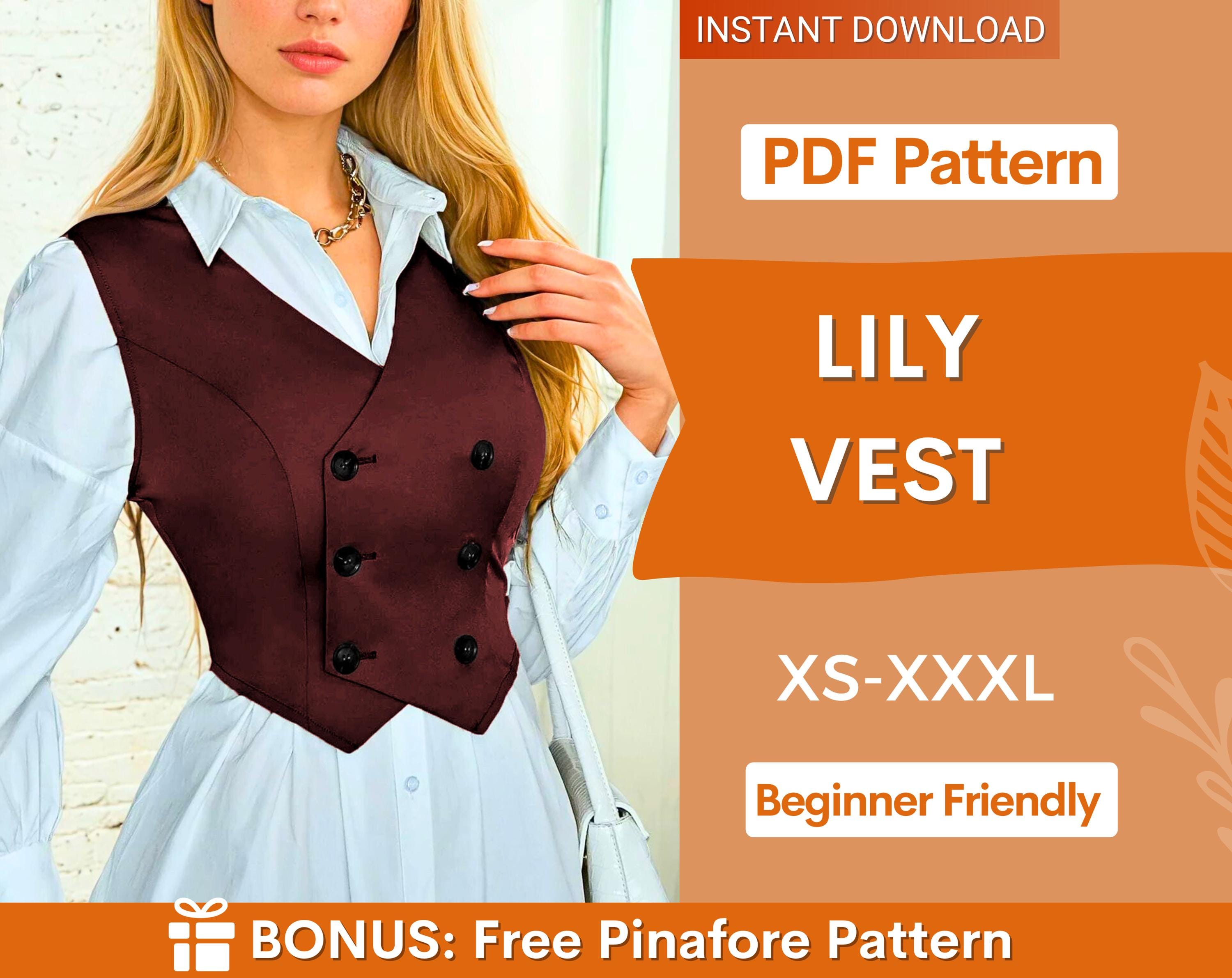 Vest Pattern, Waistcoat Sewing Pattern, Sewing Patterns for Women, Vest Sewing pattern, Top Sewing Pattern for Women, Women Vest Pattern