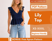 Peplum Top Sewing Pattern | Women Top Pattern | Ruffled Top | Crop Top Pattern for Women | Women Sewing Patterns | Blouse Sewing Pattern