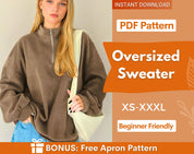 Oversized Sweater Sewing Pattern, Women Sweatshirt, Zip Sweater Pattern, Women Sewing Pattern, Beginner Sewing Pattern Sweatshirt
