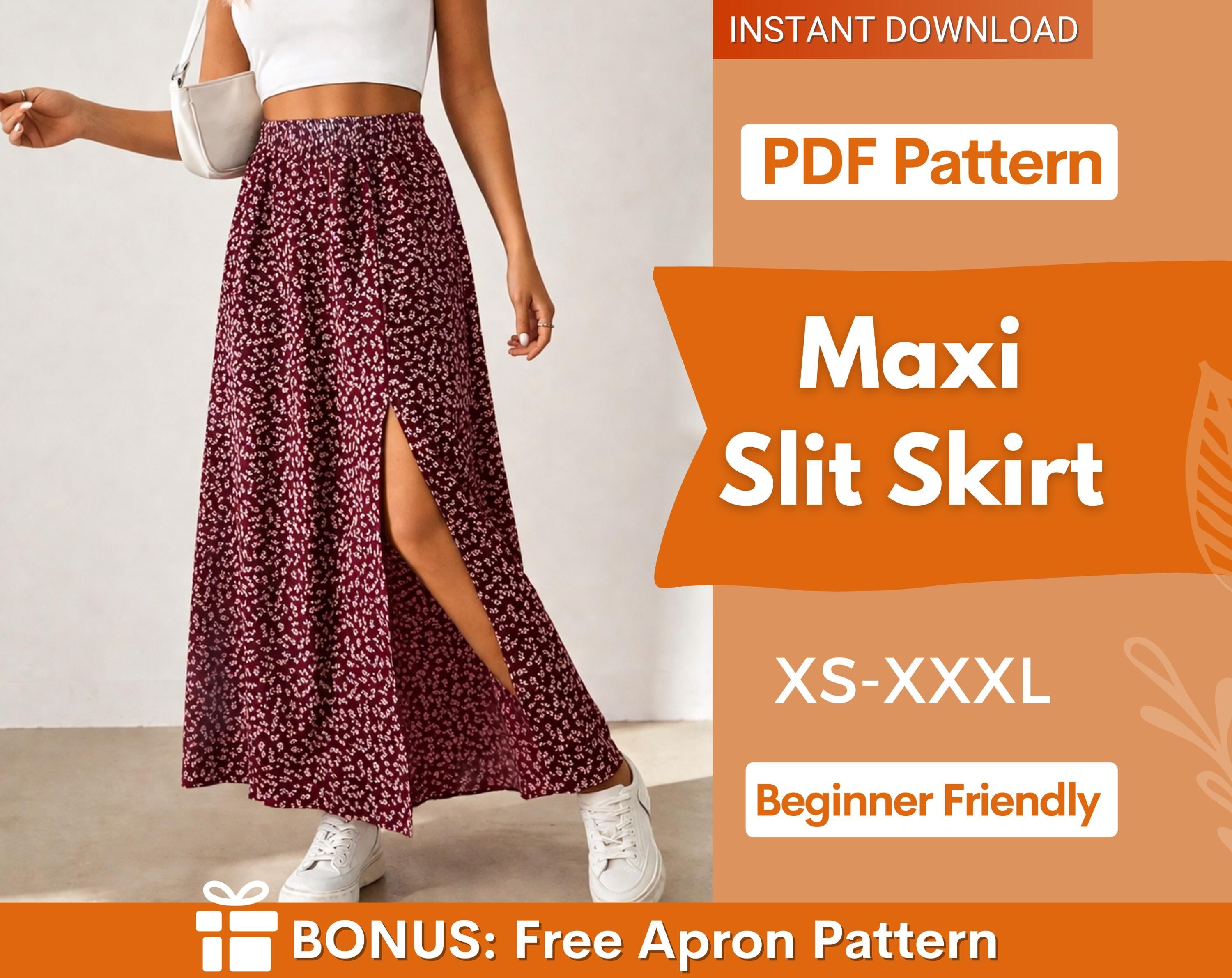 Maxi Slit Skirt Sewing Pattern | XS-XXXL | Sewing Patterns Skirt | Maxi Skirt Pattern PDF | Women Sewing Pattern, Skirt pattern