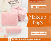 Makeup Bag Patterns Set | Boxy Pouch Pattern | Beginner Bag Pattern | Quilted Pouch Bag Pattern | Quilted Make Up Bag Pattern | Easy Bag