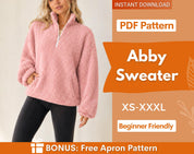 Sweatshirt with Pocket Pattern for Women, Women Sweater Pattern, Zip Up Sweater Pattern, Women Sewing Pattern, Beginner Sewing Pattern