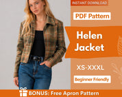 Jacket Pattern for Women, Zip Up Jacket Pattern, Women Jacket Sewing Pattern, Crop Jacket, Short Jacket, Women Sewing Pattern Zipper Jacket