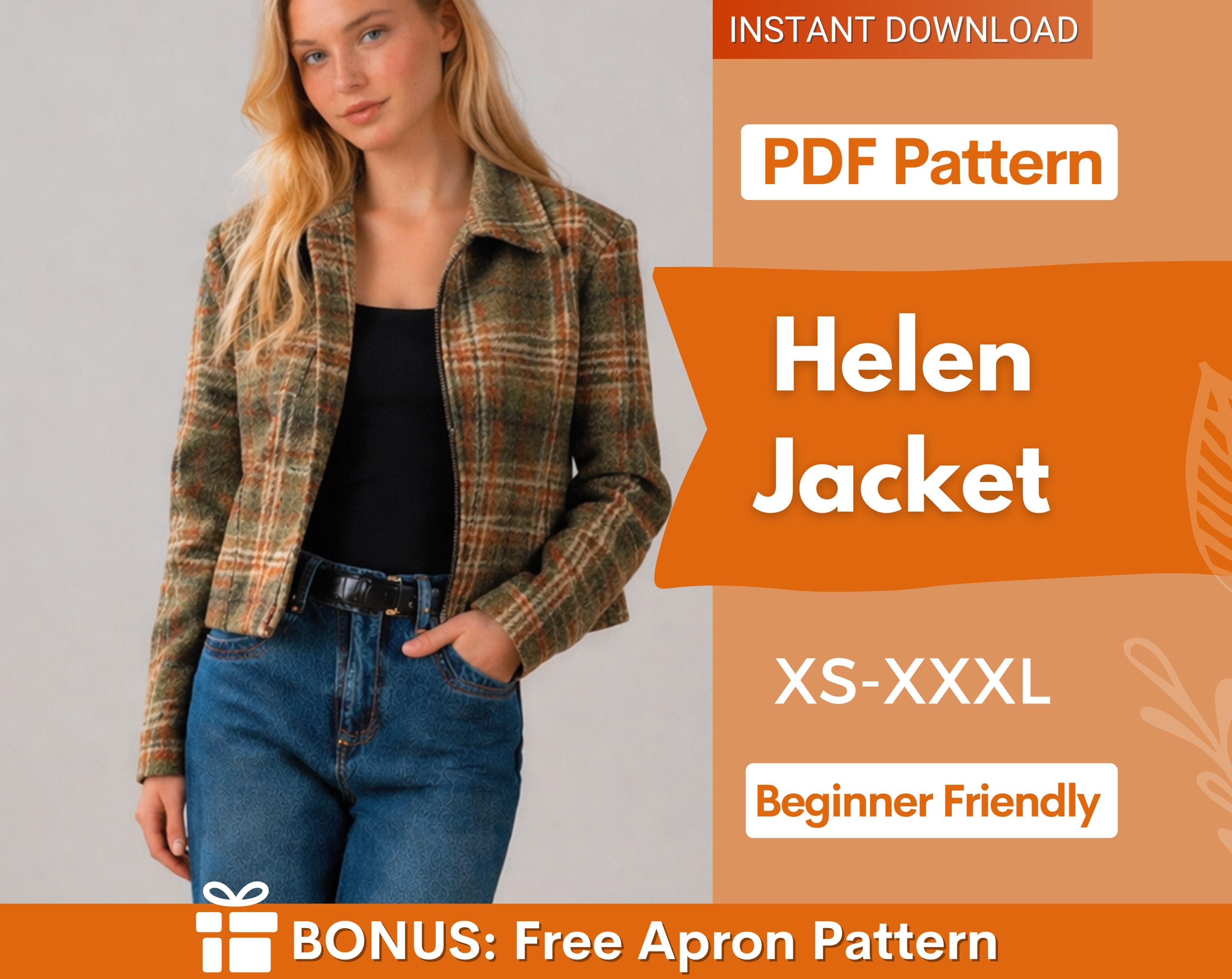 Jacket Pattern for Women, Zip Up Jacket Pattern, Women Jacket Sewing Pattern, Crop Jacket, Short Jacket, Women Sewing Pattern Zipper Jacket