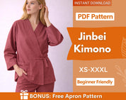 Jinbei Sewing Pattern for Women, Kimono Sewing Pattern, Kimono Pattern, Sewing Pattern for Women, Women Shirt Pattern, Robe Pattern