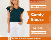 Women Blouse Sewing Pattern PDF, Top Blouse Pattern, Ruffled Blouse Pattern, Top sewing pattern, woman blouse pattern PDF, Digital Pattern