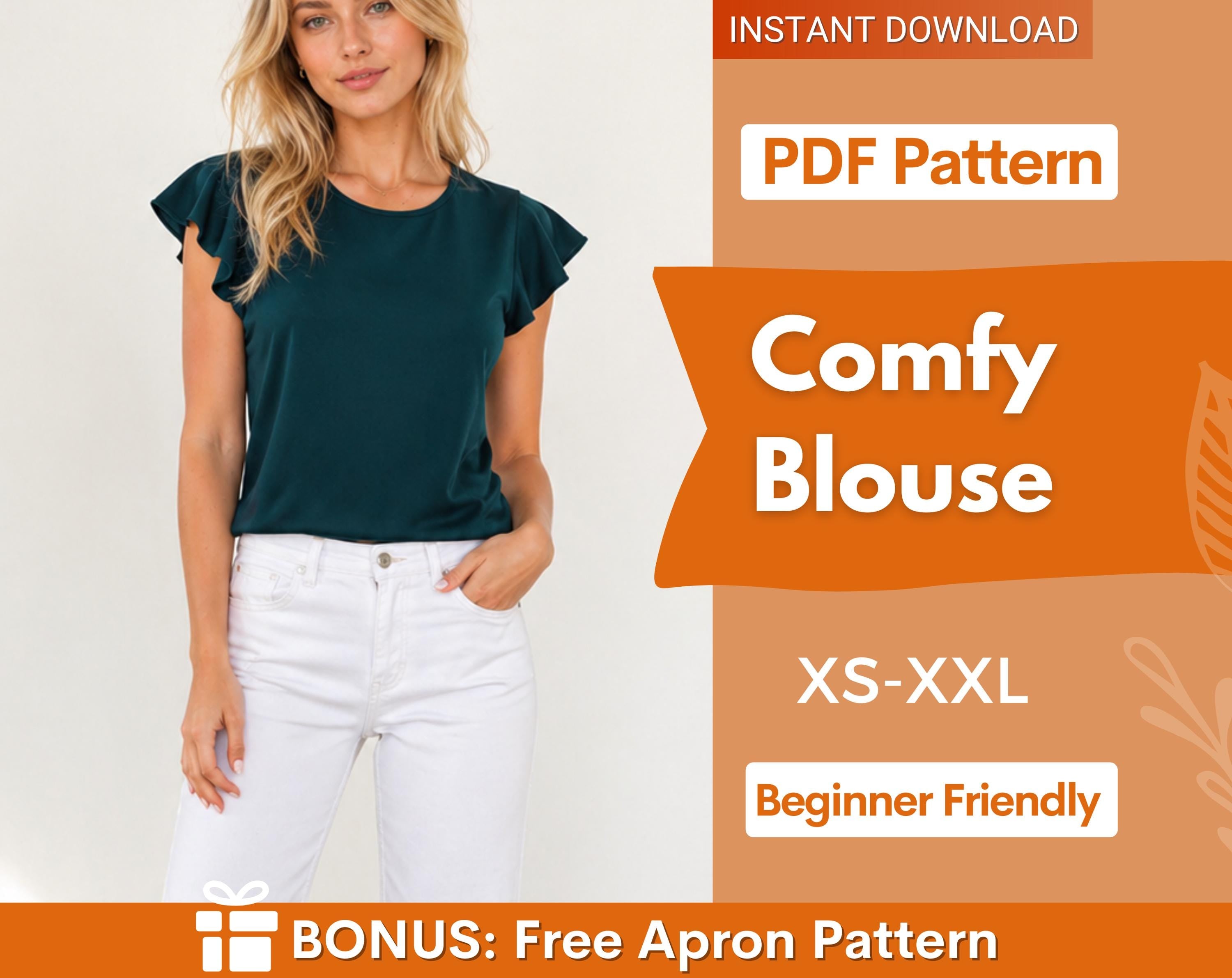 Women Blouse Sewing Pattern PDF, Top Blouse Pattern, Ruffled Blouse Pattern, Top sewing pattern, woman blouse pattern PDF, Digital Pattern