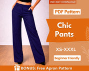 Pants Sewing Pattern for Women | Sewing Patterns | Trousers Pattern | Straight Leg Pants Pattern | Sewing Pattern Women Pants Trousers