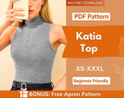 Tank Top Sewing Pattern | Mock Neck Top Pattern | Women Sewing Pattern Top | Turtleneck Top Pattern | Women Patterns | Fitted Top Pattern