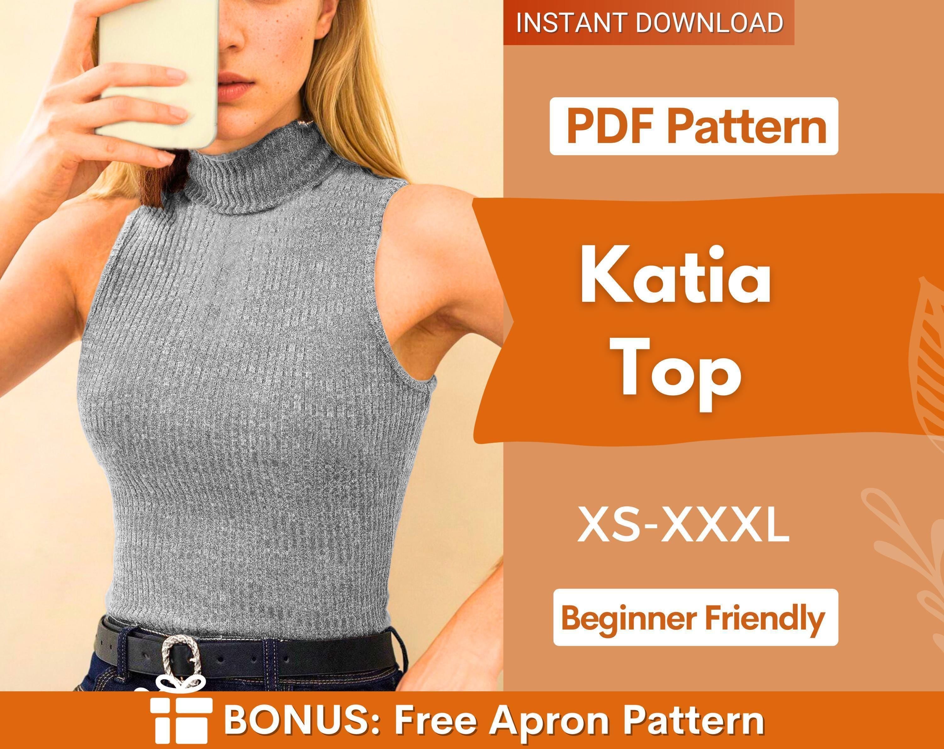Tank Top Sewing Pattern | Mock Neck Top Pattern | Women Sewing Pattern Top | Turtleneck Top Pattern | Women Patterns | Fitted Top Pattern