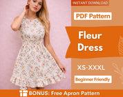 Fleur Dress Sewing Pattern | A-Line Dress Pattern | Midi Dress | Women Sewing Pattern | Sleeveless Dress | Dress with Ruffles