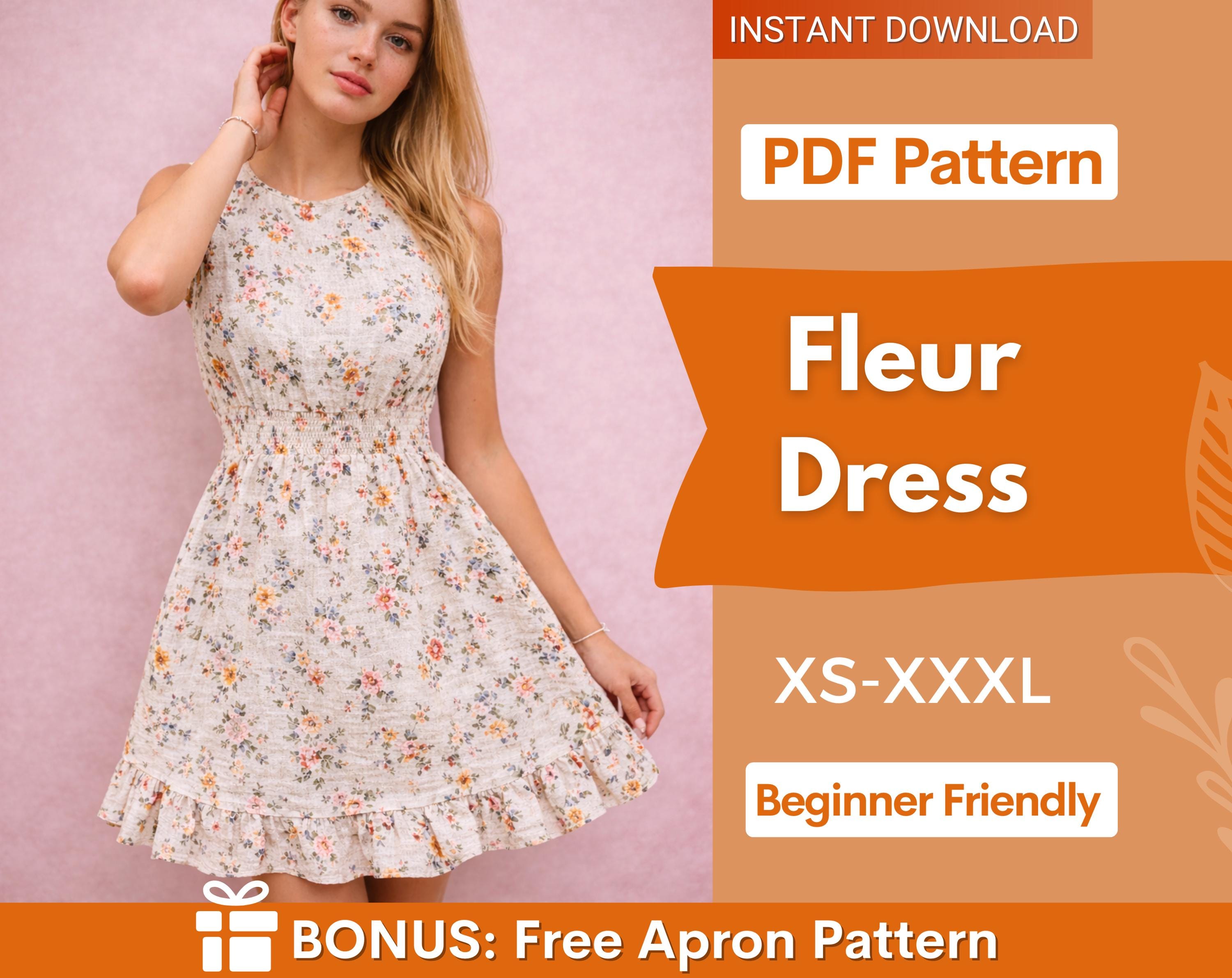Fleur Dress Sewing Pattern | A-Line Dress Pattern | Midi Dress | Women Sewing Pattern | Sleeveless Dress | Dress with Ruffles