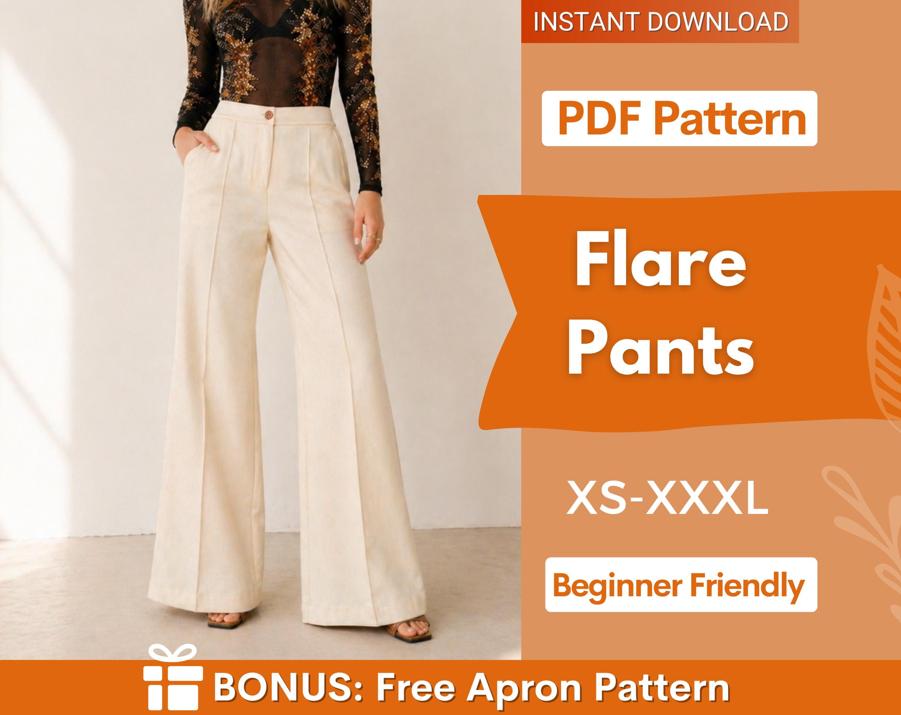 Flare Pants Sewing Pattern for Women | Sewing Patterns | Pants Sewing Pattern, Wide Leg Pants Pattern | Sewing Pattern Pants Women Sewing