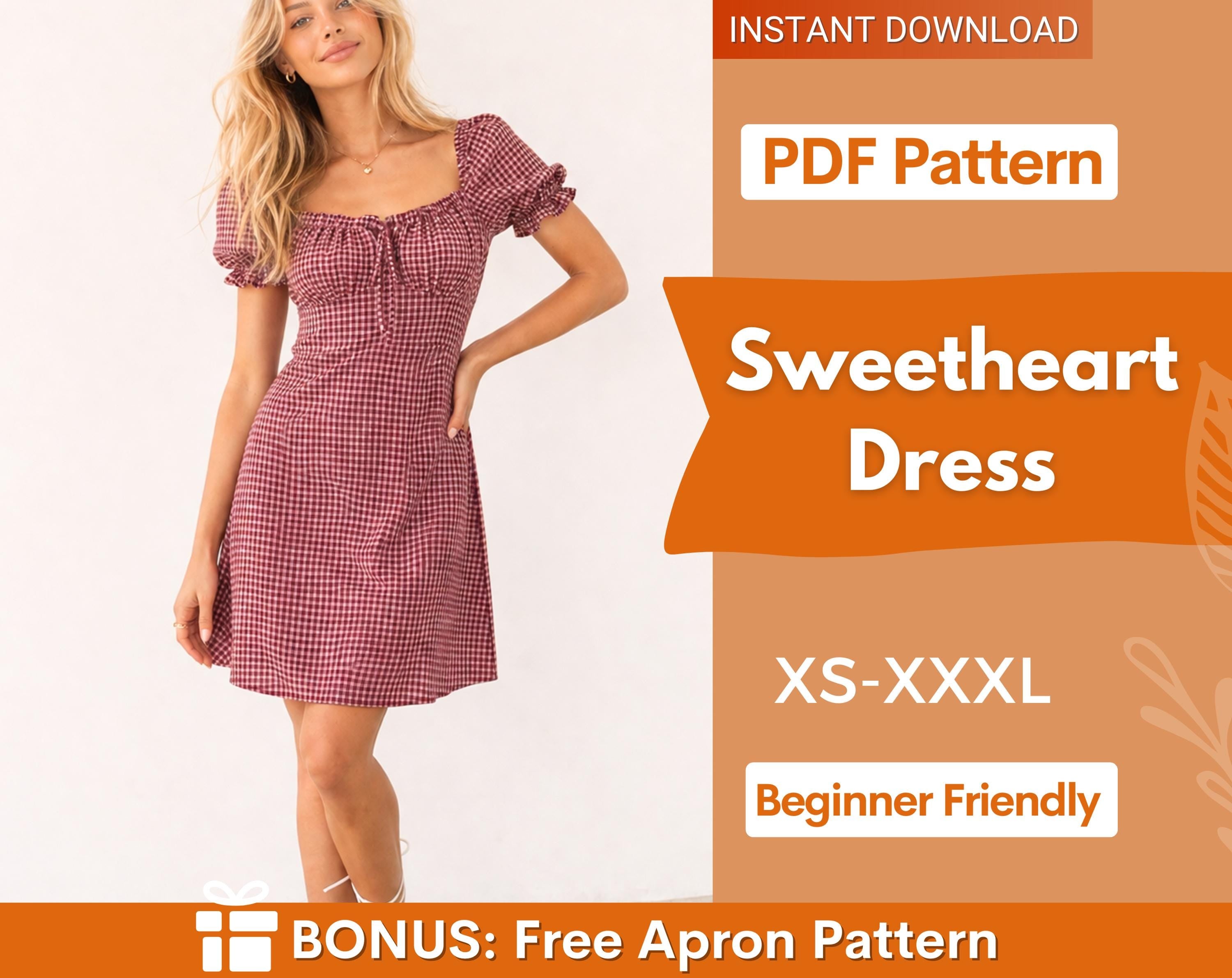 Sweetheart Dress Pattern | Women Dress Pattern | Summer Dress Pattern | Women Sewing Pattern | Puff Sleeved Dress | Sewing Pattern Dress