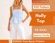Back Tie Top Sewing Pattern, Women Sewing Pattern, Peplum Top Pattern, Sewing Patterns for Women, Summer Top, Tie Top, Blouse Top Pattern