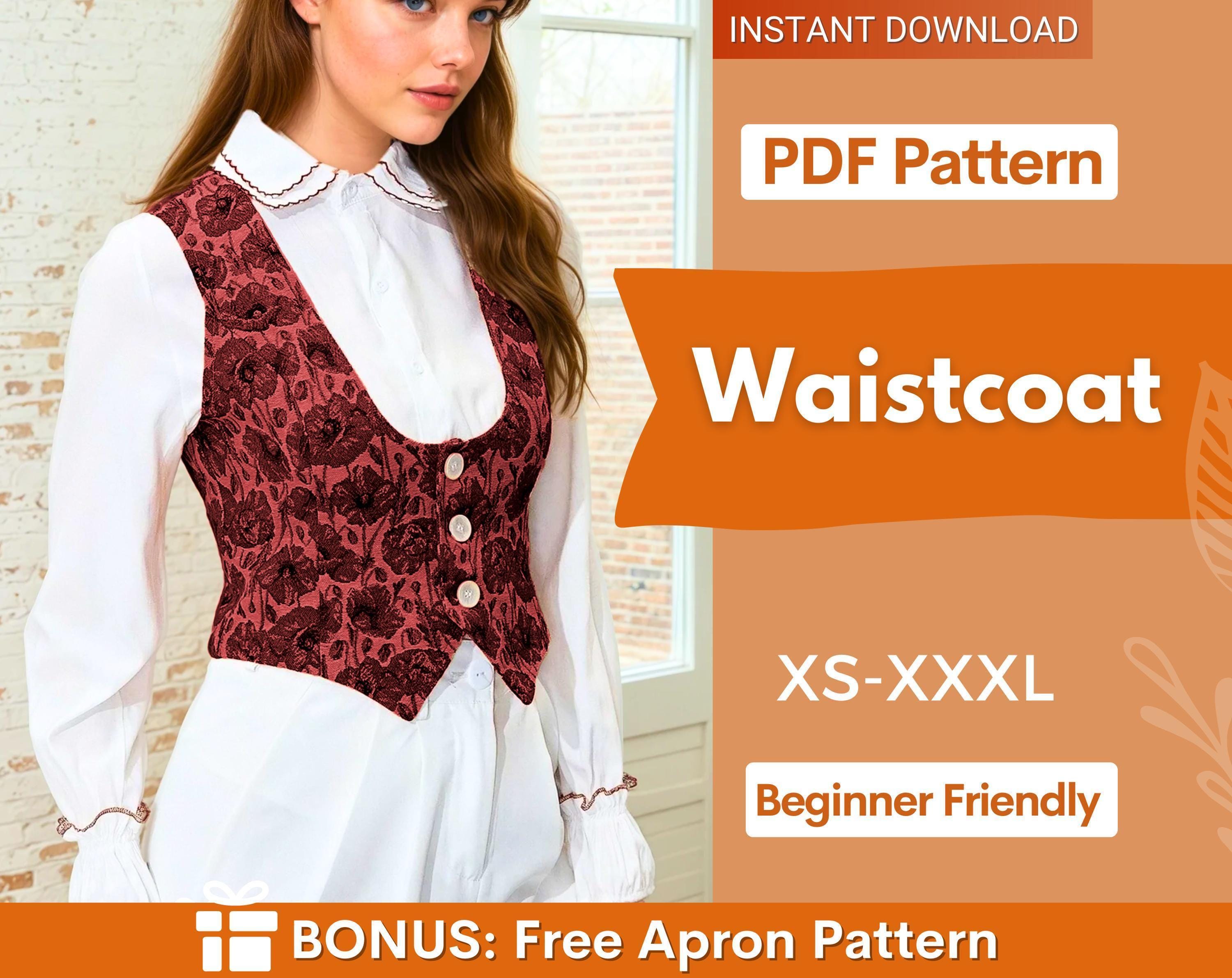 Waistcoat Pattern, Vest Sewing Pattern, Women Sewing Pattern, Sewing Patterns, Women Vest Waistcoat Pattern, Beginner pattern Top Buttons