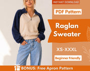 Raglan Sweatshirt Pattern, Women Sweater Pattern, Zip Up Sweater Pattern, Women Sewing Pattern, Beginner Sewing Pattern Sweatshirt