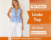 Peplum Top Sewing Pattern | Women Sewing Pattern | Blouse Pattern | Front Tie Top Pattern | Sewing Patterns for Beginner Top | Summer Top