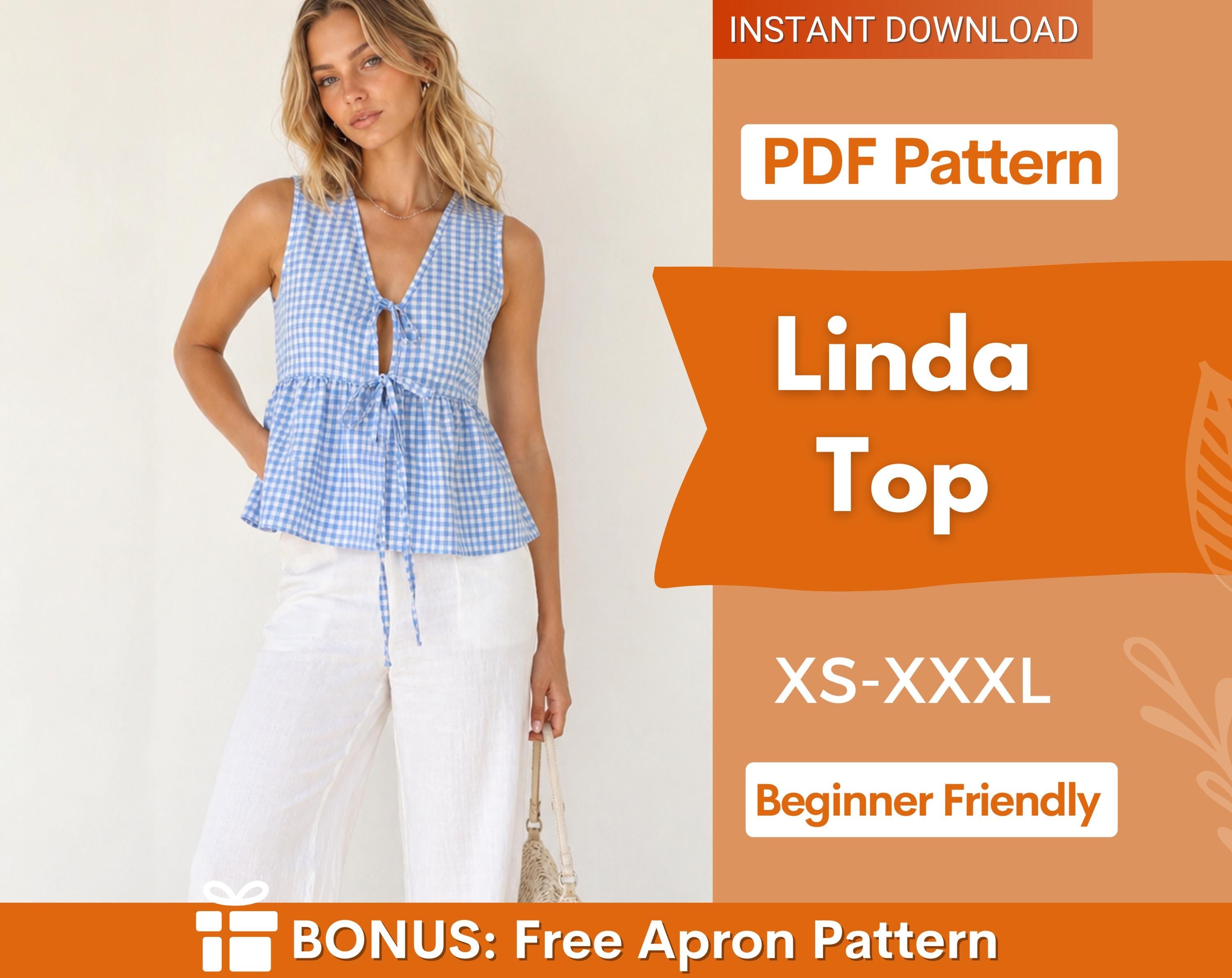 Peplum Top Sewing Pattern | Women Sewing Pattern | Blouse Pattern | Front Tie Top Pattern | Sewing Patterns for Beginner Top | Summer Top