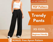 Wide Leg Pants Pattern | XS-XXXL | Trendy Pants Sewing Pattern | Pants Pattern | Sewing Pattern, Women Sewing Pattern | High waisted pants