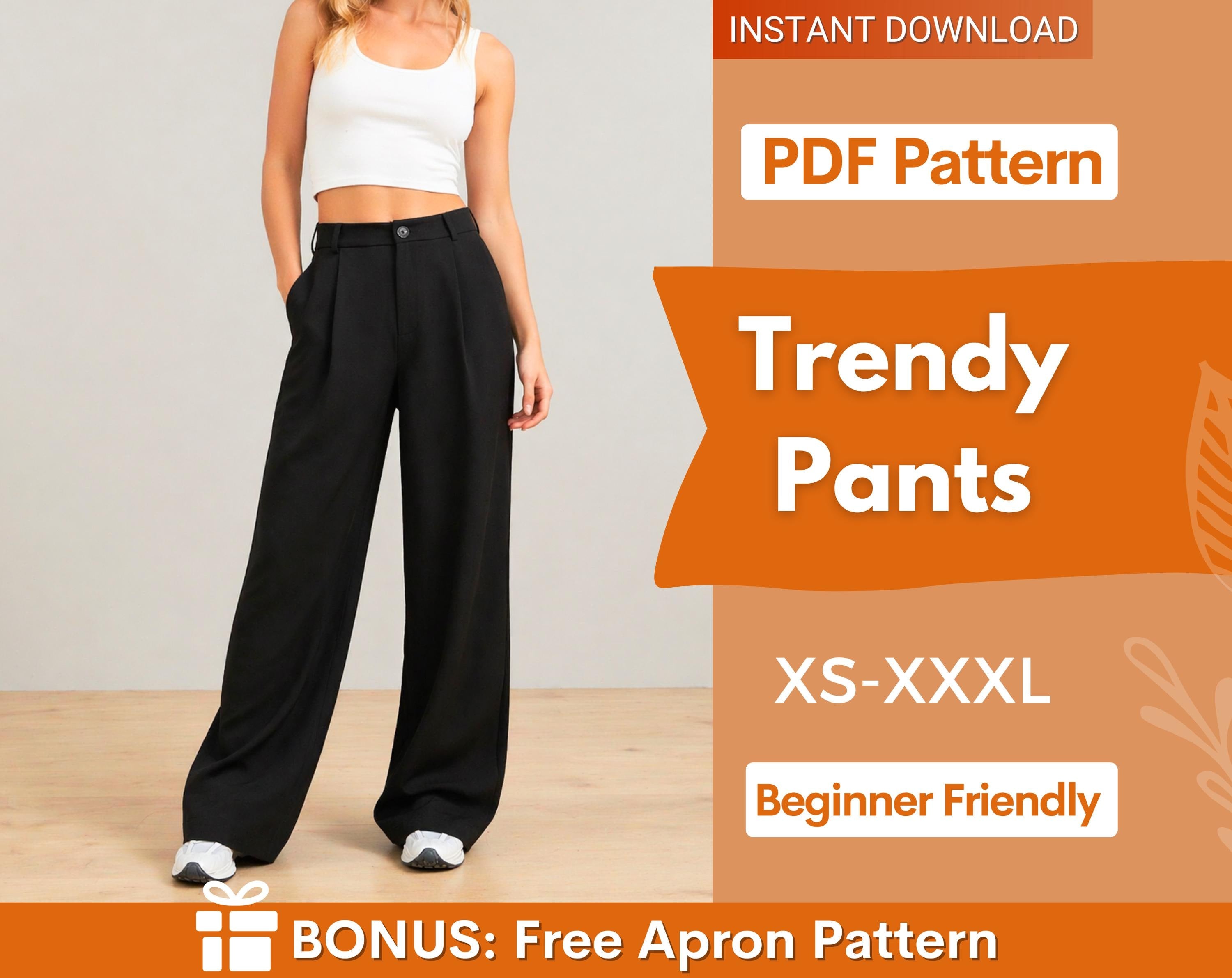 Wide Leg Pants Pattern | XS-XXXL | Trendy Pants Sewing Pattern | Pants Pattern | Sewing Pattern, Women Sewing Pattern | High waisted pants