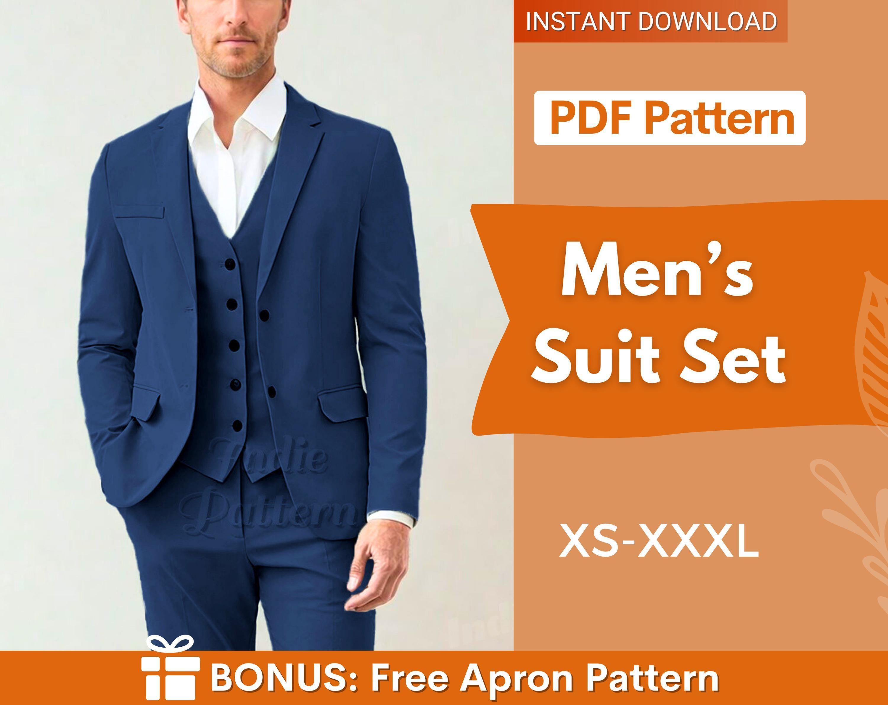 3 Pieces Suit Set Sewing Pattern for Men | Vest, Jacket & Pants Sewing Pattern | Men Suit Set Sewing Patterns | Suit Pants Pattern Men