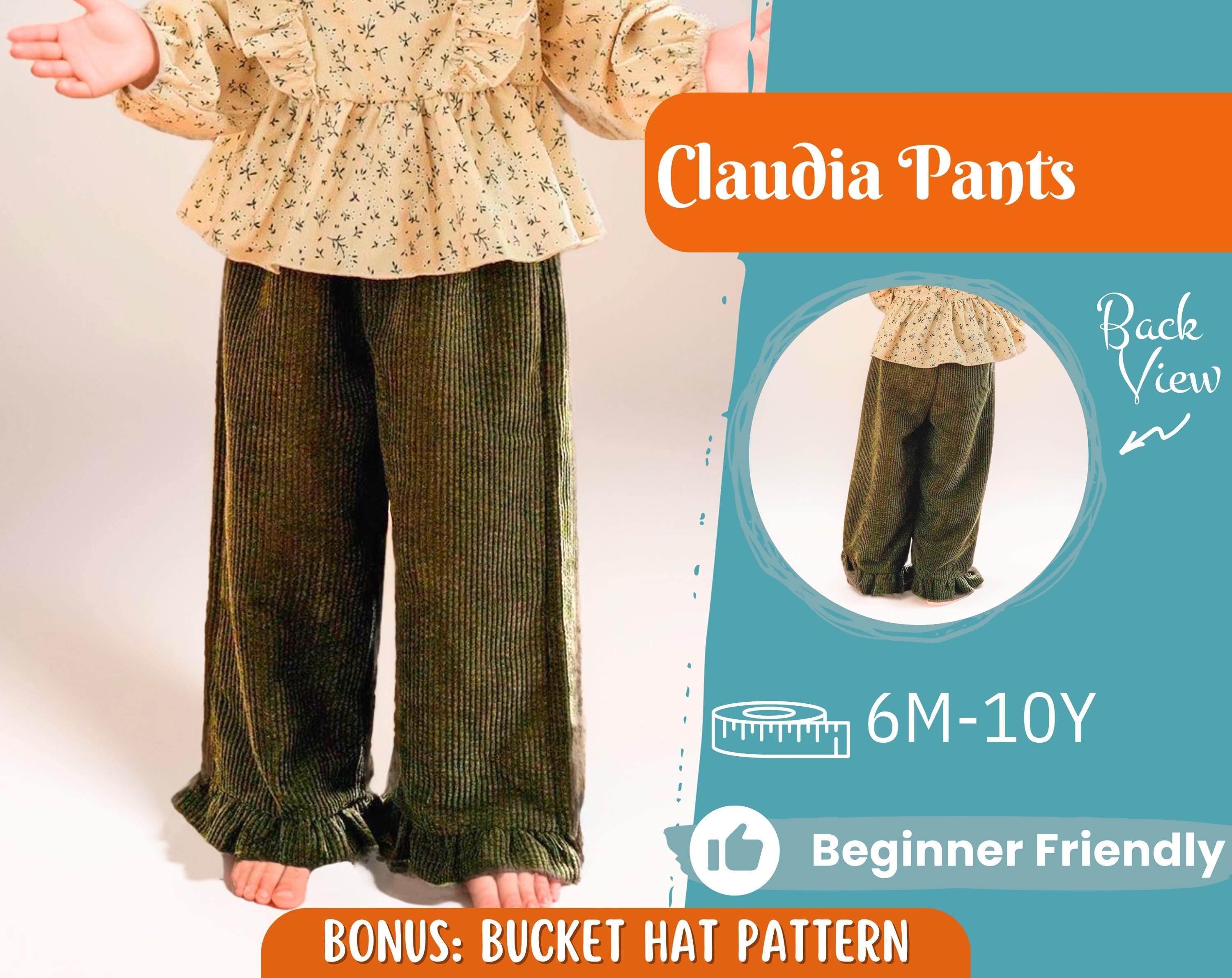 Flared Pants Sewing Pattern for Kids, Flared Pants Pattern, Kids Pattern, Baby Sewing Pattern, Beginner Pattern, Elastic Waistband Pants