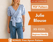 Wrap Top Sewing Pattern | Top Pattern | Women Sewing Pattern | Blouse Pattern | Sewing Patterns Women Blouse | Tie Top Blouse Women Pattern