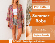 Robe Sewing Pattern | XS- XXL |  Women Sewing Pattern | Beginner Sewing Pattern | Kimono Pattern | Easy women Pattern
