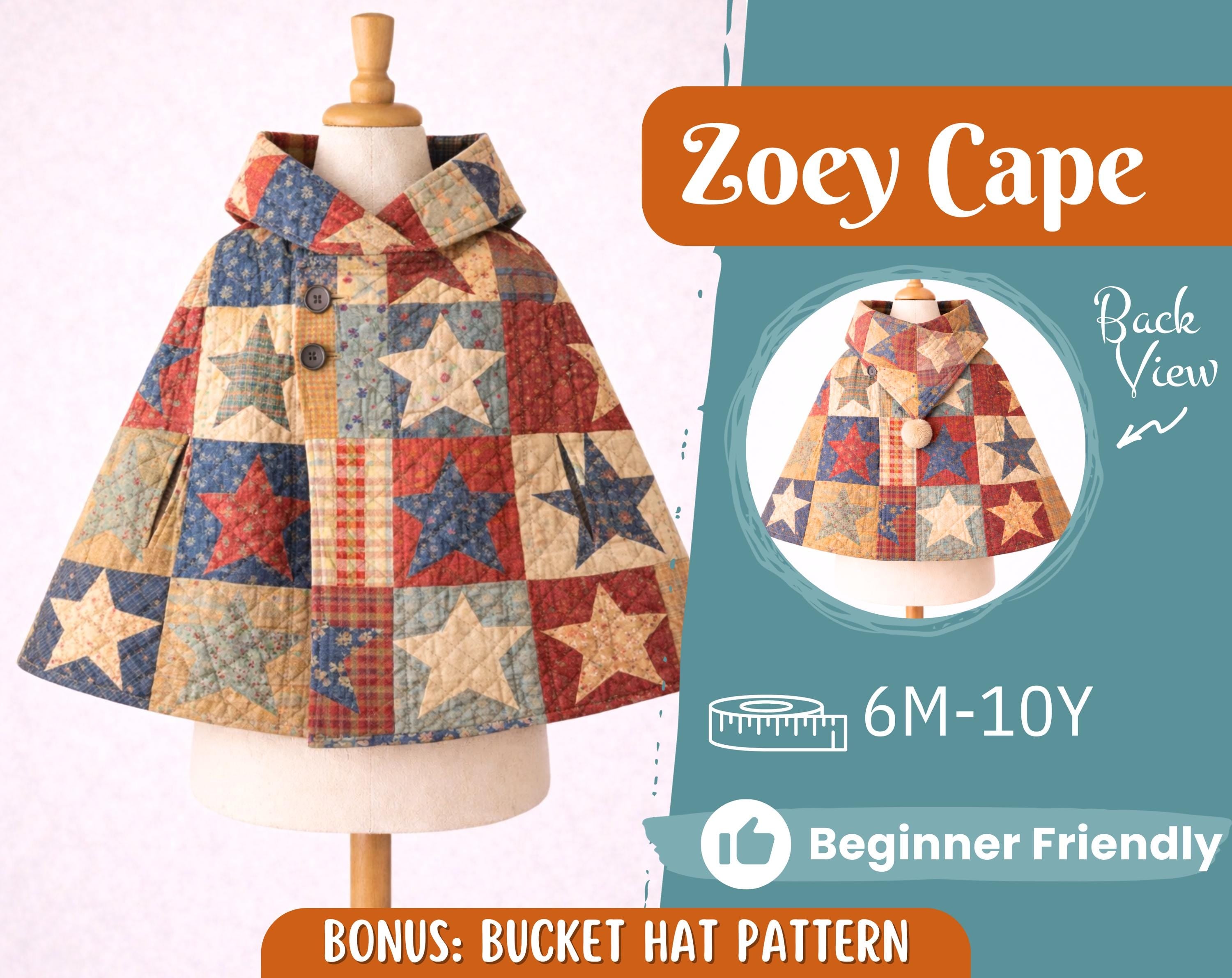 Cape Sewing Pattern for Kids, Capelet Pattern, Kids Pattern, Easy PDF Pattern, Beginner Pattern, Sewing Pattern Toddlers, Baby Pattern