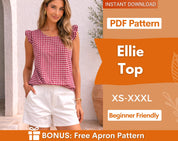 Ellie Top Sewing Pattern, Women Sewing Pattern, Back Tie Top Pattern, Blouse Pattern, Summer Top, Tie Top, Blouse Top Pattern Shirt Women