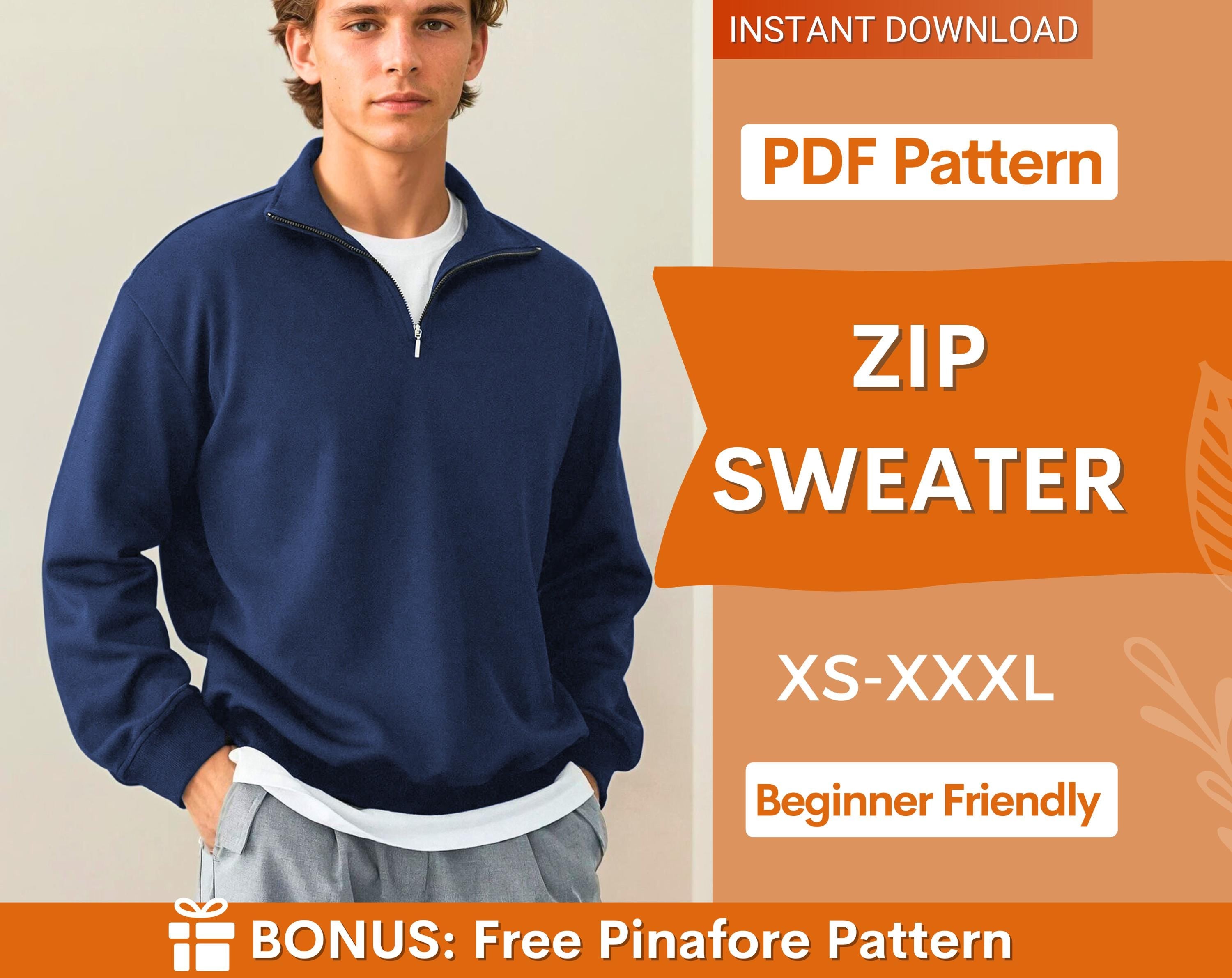 Men Sweater Sewing Pattern | Zipper Sweater | Zip up sweater | Sweatshirt Pattern Men | Men Sewing Patterns | | Men Sweatshirt Pattern