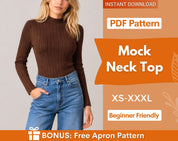 Mock Neck Top Sewing Pattern | Long Sleeve Shirt Top Pattern | Womens mock neck top | Sewing Patterns | Women Patterns | Fitted Top Pattern