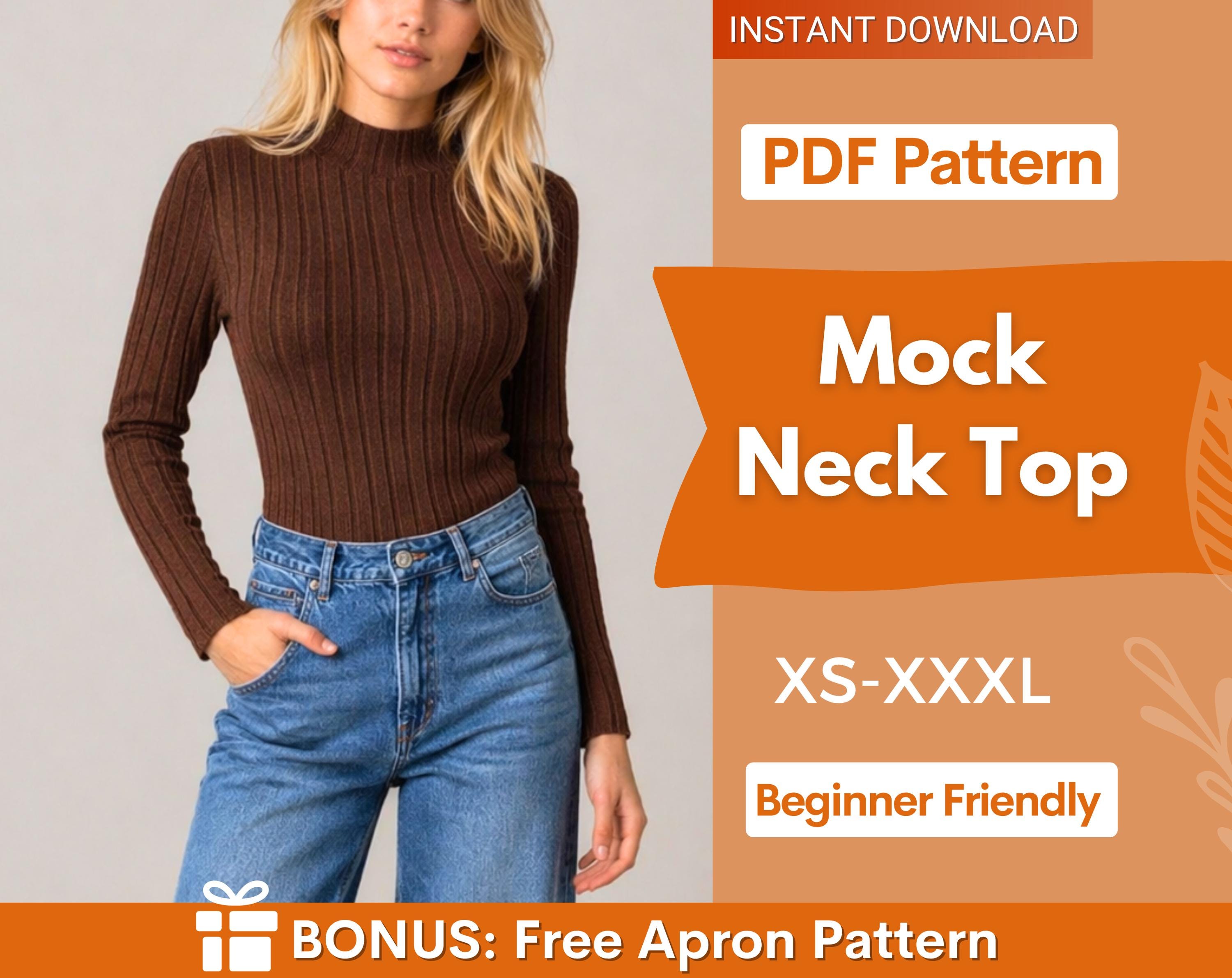 Mock Neck Top Sewing Pattern | Long Sleeve Shirt Top Pattern | Womens mock neck top | Sewing Patterns | Women Patterns | Fitted Top Pattern
