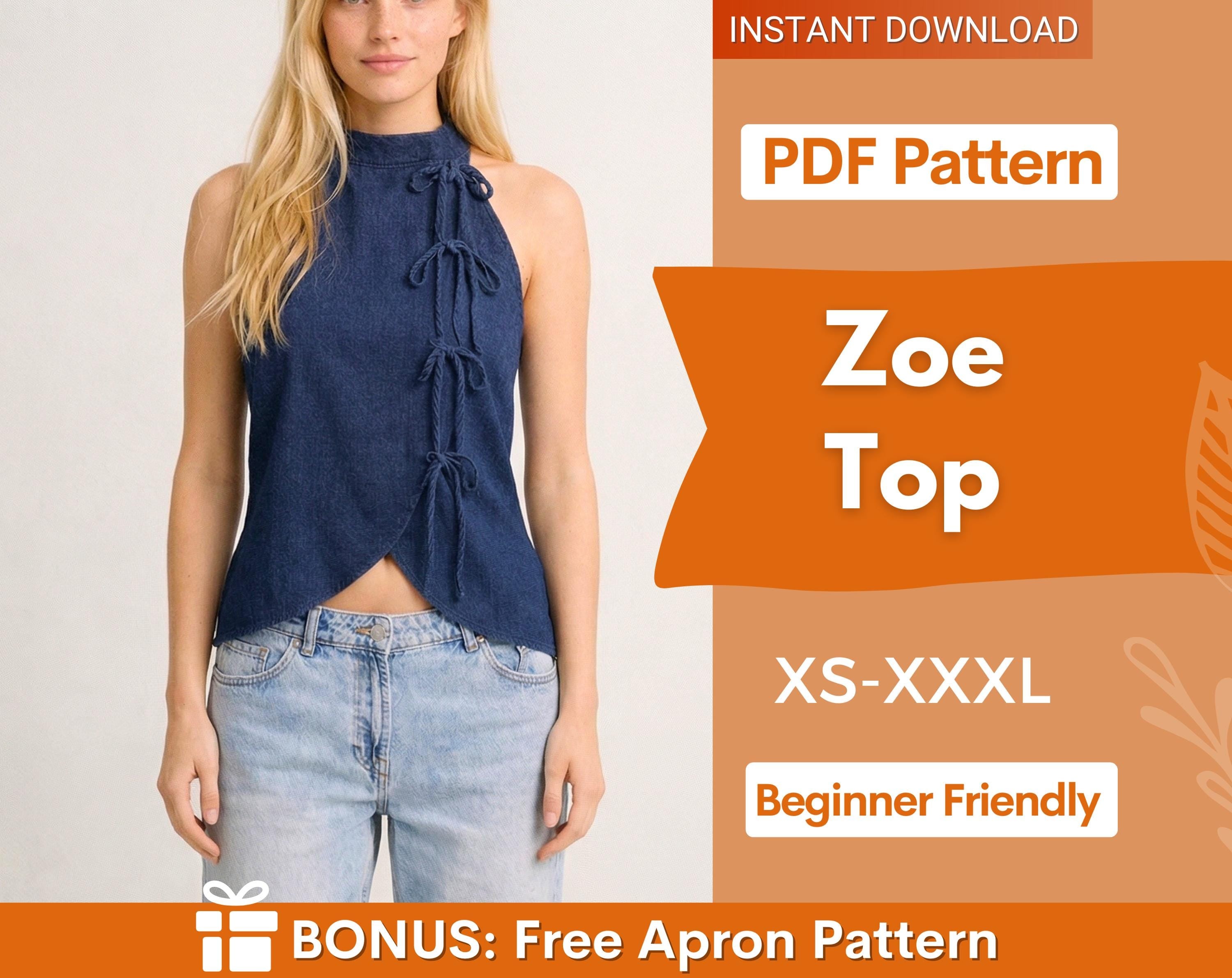 Zoe Top Sewing Pattern | Women Vest Pattern | Blouse Pattern | Front Tie Top Pattern | Sewing Patterns for Beginner Top | Peplum Top