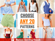 Sewing Patterns Bundle | Choose Any 20 Patterns! Women Sewing Patterns, Men Patterns, Beginner Sewing Patterns, Dress Pattern, Skirt Pattern