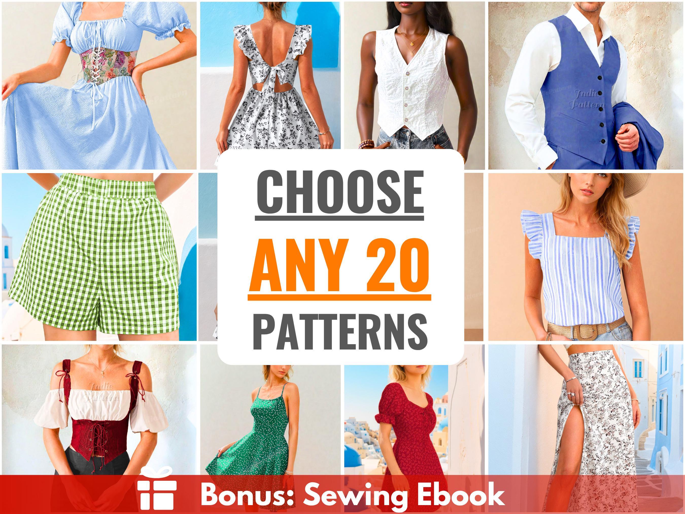 Sewing Patterns Bundle | Choose Any 20 Patterns! Women Sewing Patterns, Men Patterns, Beginner Sewing Patterns, Dress Pattern, Skirt Pattern