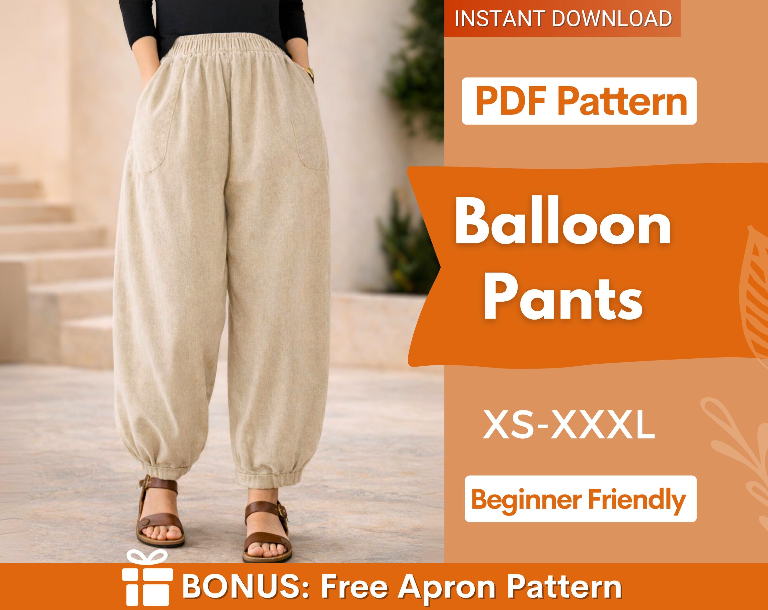 Balloon Pants Sewing Pattern, Barrel Leg Pants Pattern, Wide Leg Pants Sewig Pattern, Women Sewing Pattern Pants, Baggy Pants Pattern