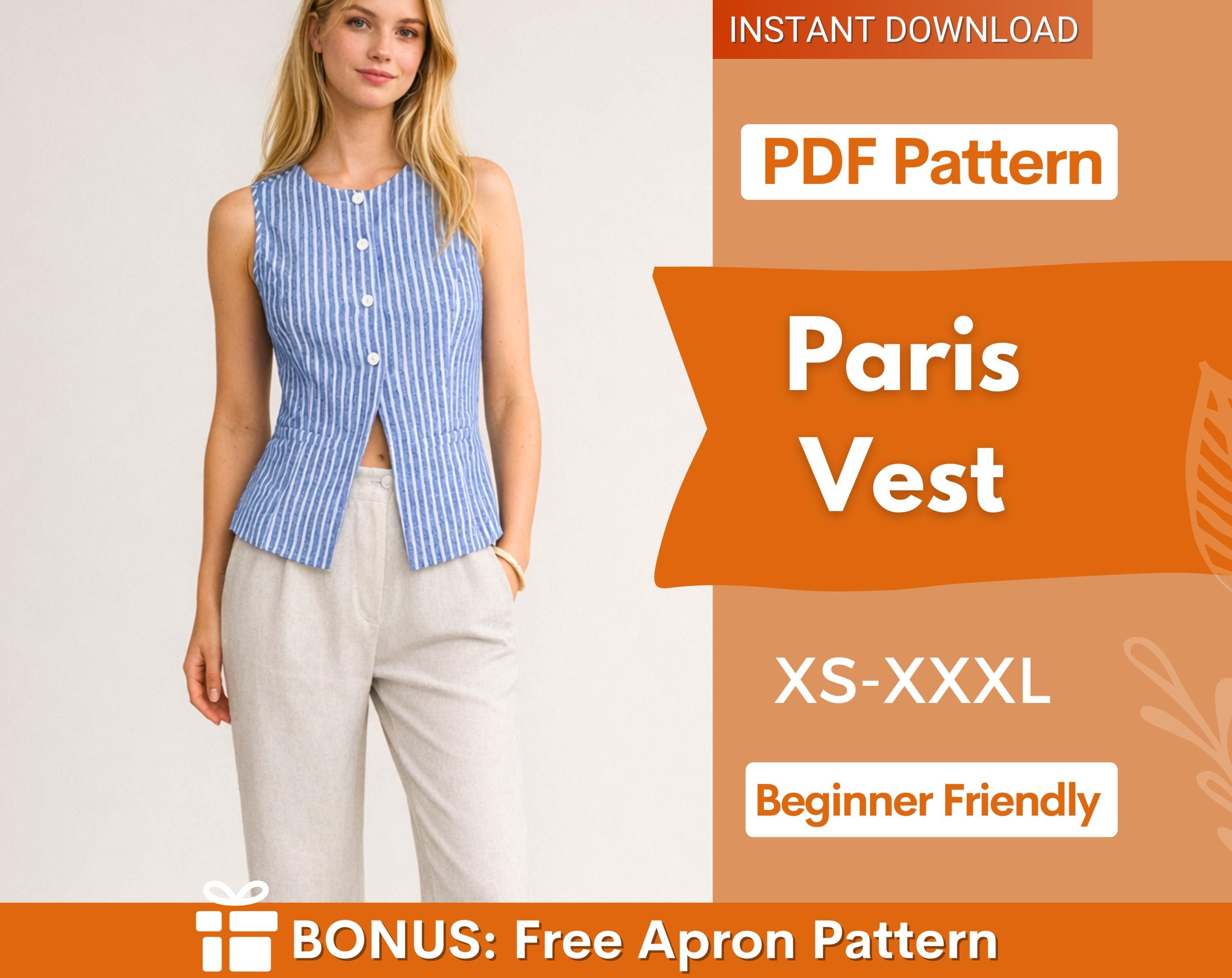 Paris Vest Sewing Pattern, Vest Pattern, Sewing Patterns Women, Suit Vest, Button Up Top, Top Sewing Pattern for Women, Women Vest Pattern