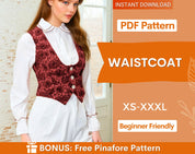 Waistcoat Pattern, Vest Sewing Pattern, Women Sewing Pattern, Sewing Patterns, Women Vest Waistcoat Pattern, Beginner pattern Top Buttons